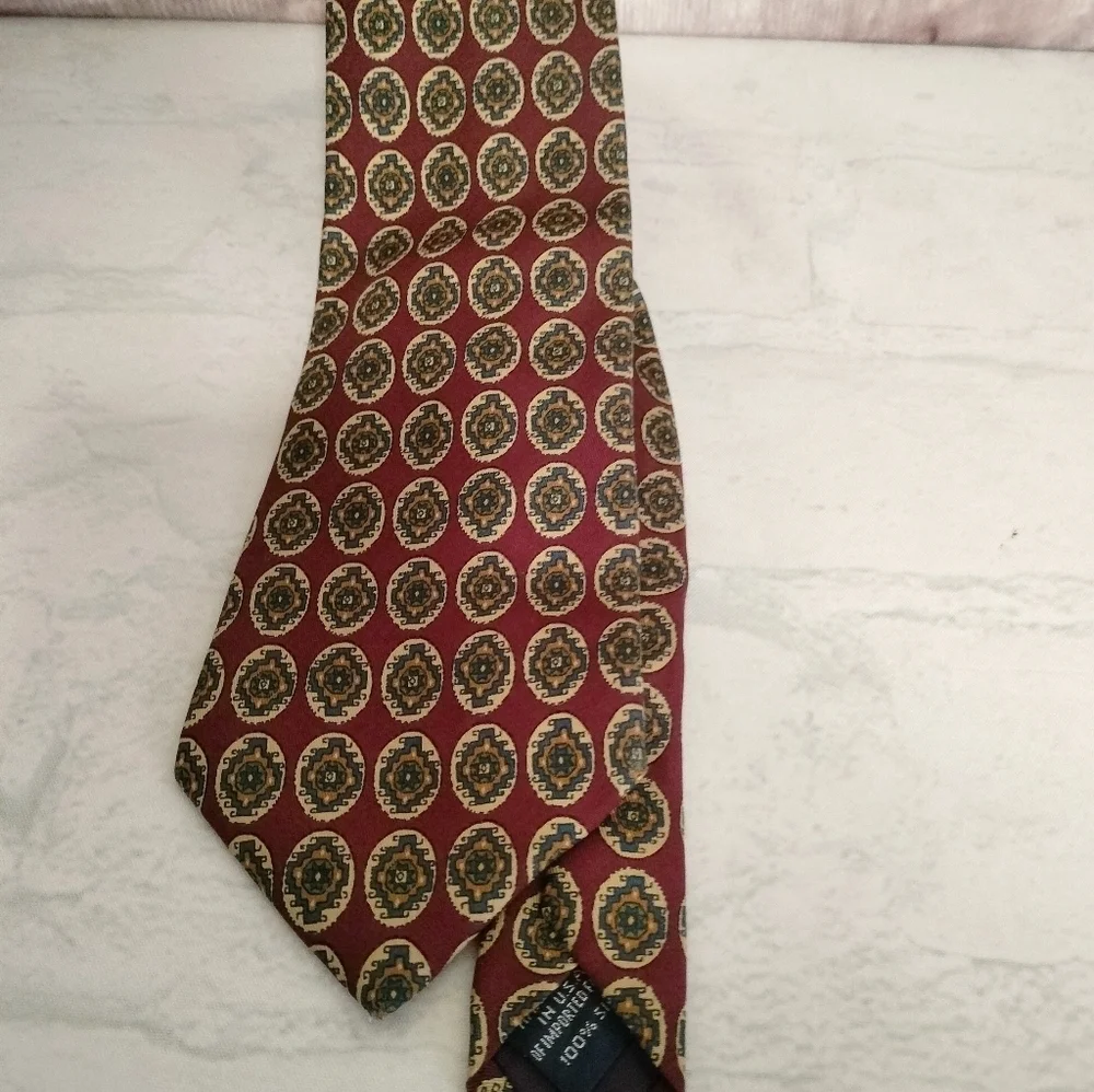 Land'd End Men's Elegant Burgundy Maroo Abstract Patterned Tie Formal Business